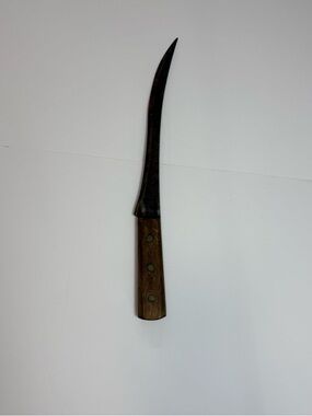 Curved Boning Knife with Brown Wood Handle